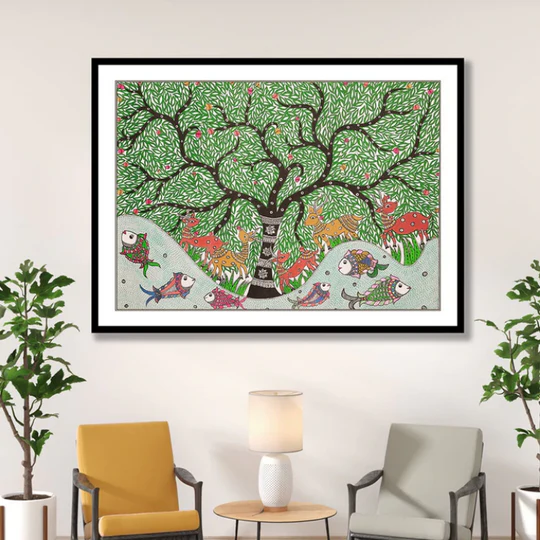 Auspicious Tree Of Life Madhubani Art Painting For Home Wall Art Decor